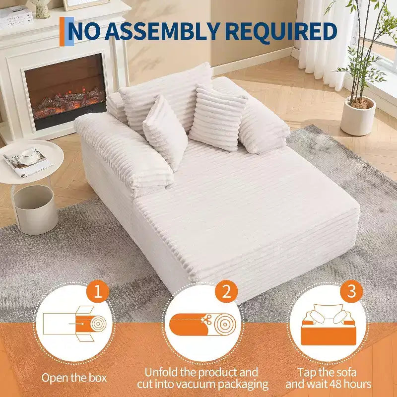 48.8'' Corduroy Chaise Lounge Chair Indoor, Boneless Sofa Bed, Oversized Sleeper Sofa, Cloud Couch Reading Chair for Living Room, No Assembly