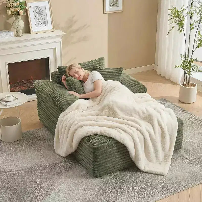 48.8'' Corduroy Chaise Lounge Chair Indoor, Boneless Sofa Bed, Oversized Sleeper Sofa, Cloud Couch Reading Chair for Living Room, No Assembly