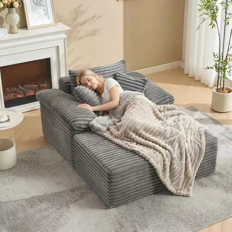 48.8'' Corduroy Chaise Lounge Chair Indoor, Boneless Sofa Bed, Oversized Sleeper Sofa, Cloud Couch Reading Chair for Living Room, No Assembly