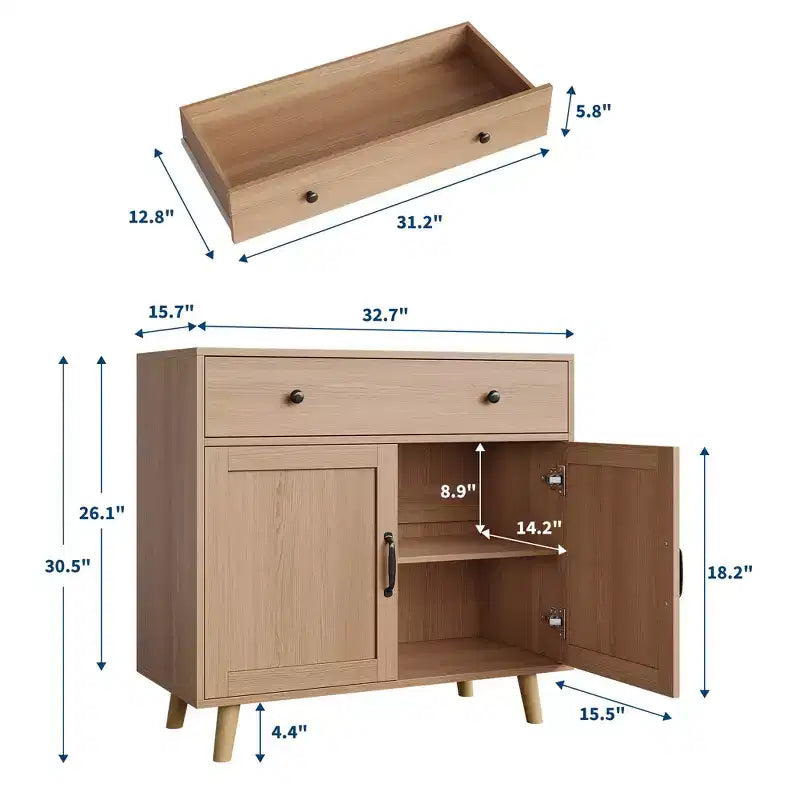 Buffet de Rangement avec Porte et Tiroir, Table de Bar, Meuble d'Appoint avec Rangement, Buffet pour Cuisine Salle à Manger Entrée