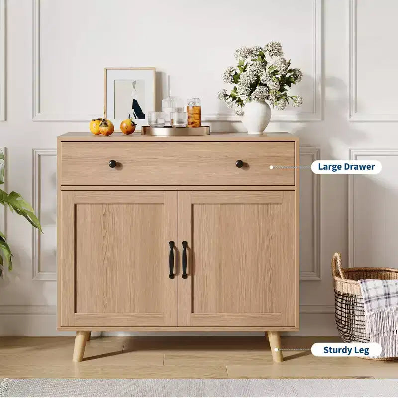 Buffet de Rangement avec Porte et Tiroir, Table de Bar, Meuble d'Appoint avec Rangement, Buffet pour Cuisine Salle à Manger Entrée