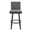 HomeRoots 30 Gray And Black Faux Leather And Iron Swivel Bar Height Bar Chair