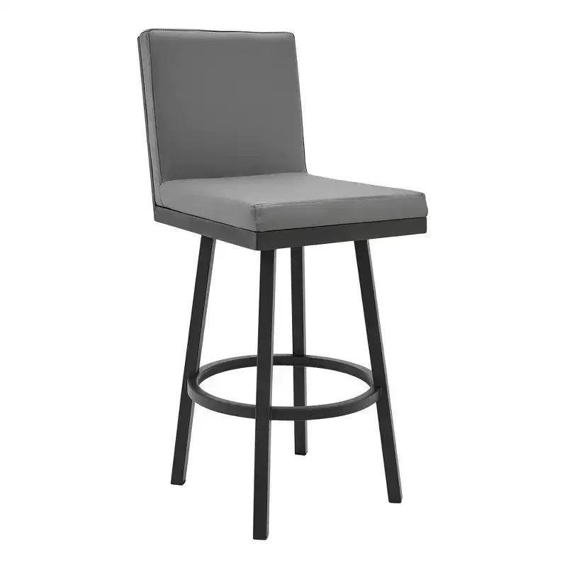 HomeRoots 30 Gray And Black Faux Leather And Iron Swivel Bar Height Bar Chair