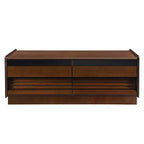 JVNOXK 47.2-inch Modern Wooden Rectangular Coffee Table with 4 Drawers and 2 Display Shelves, Tempered Glass Top, Suitable for Living Room, Brown