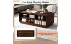 JVNOXK 47.2-inch Modern Wooden Rectangular Coffee Table with 4 Drawers and 2 Display Shelves, Tempered Glass Top, Suitable for Living Room, Brown