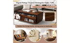 JVNOXK 47.2-inch Modern Wooden Rectangular Coffee Table with 4 Drawers and 2 Display Shelves, Tempered Glass Top, Suitable for Living Room, Brown