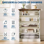 Fluted 5-Drawer Tall Dresser, Modern Vertical Storage Chest for Bedroom, Slim Wood Dresser with Metal Handles for Small Spaces & Apartments