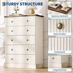 Fluted 5-Drawer Tall Dresser, Modern Vertical Storage Chest for Bedroom, Slim Wood Dresser with Metal Handles for Small Spaces & Apartments