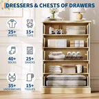 Fluted 5-Drawer Tall Dresser, Modern Vertical Storage Chest for Bedroom, Slim Wood Dresser with Metal Handles for Small Spaces & Apartments