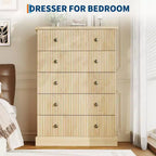 Fluted 5-Drawer Tall Dresser, Modern Vertical Storage Chest for Bedroom, Slim Wood Dresser with Metal Handles for Small Spaces & Apartments