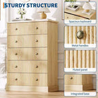 Fluted 5-Drawer Tall Dresser, Modern Vertical Storage Chest for Bedroom, Slim Wood Dresser with Metal Handles for Small Spaces & Apartments