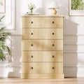 Fluted 5-Drawer Tall Dresser, Modern Vertical Storage Chest for Bedroom, Slim Wood Dresser with Metal Handles for Small Spaces & Apartments