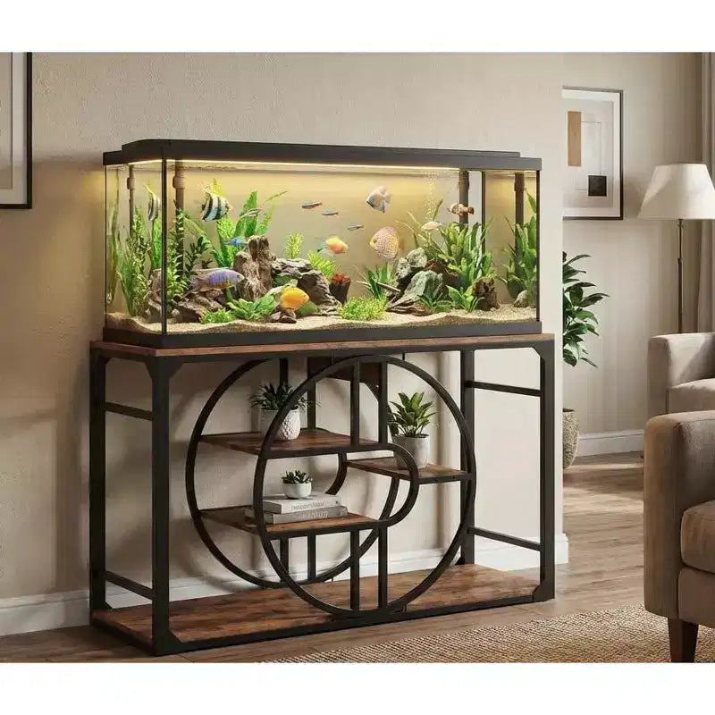 55-75 Gallon Metal Aquarium Stand with Power Outlets, Heavy-Duty Fish Tank Stand with Storage Cabinet, Suitable for Turtle/Reptile Terrarium