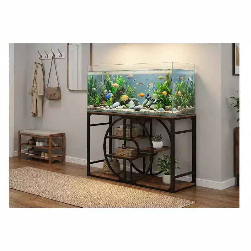 Meuble d'aquarium en métal de 208 à 284 litres avec prises électriques, support d'aquarium robuste avec armoire de rangement, convient pour terrarium de tortues/reptiles