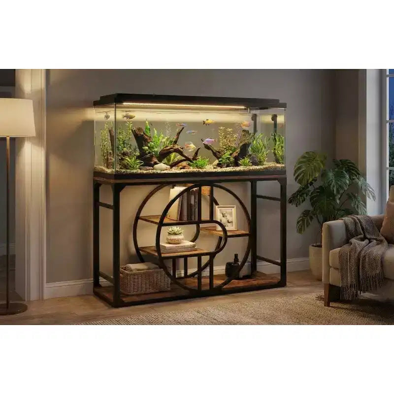 Meuble d'aquarium en métal de 208 à 284 litres avec prises électriques, support d'aquarium robuste avec armoire de rangement, convient pour terrarium de tortues/reptiles