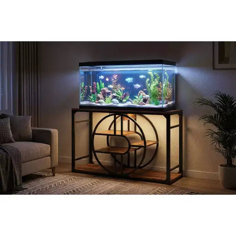 Meuble d'aquarium en métal de 208 à 284 litres avec prises électriques, support d'aquarium robuste avec armoire de rangement, convient pour terrarium de tortues/reptiles
