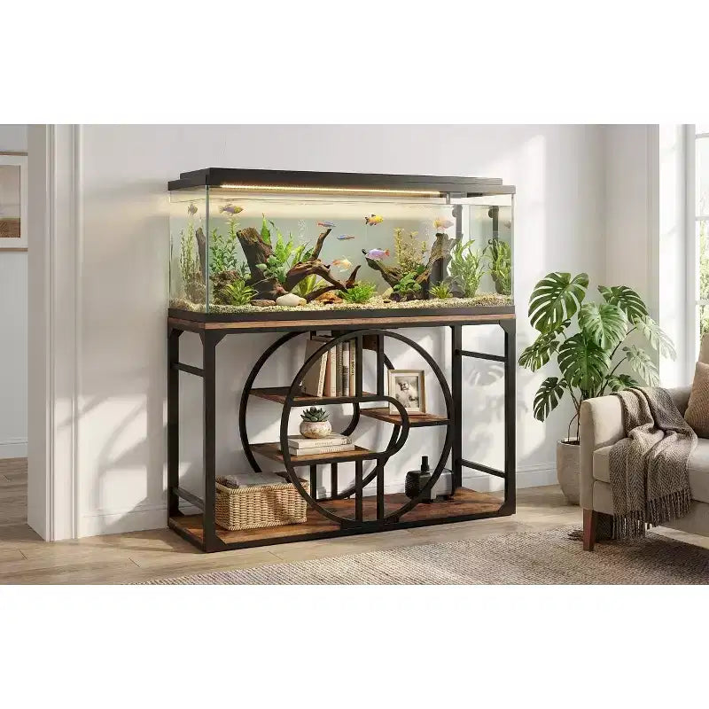 Meuble d'aquarium en métal de 208 à 284 litres avec prises électriques, support d'aquarium robuste avec armoire de rangement, convient pour terrarium de tortues/reptiles