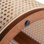 JVNOXK 15.70-inch round accent table, openwork weave Small rubberwood nightstand Rattan coffee table, wood tabletop Dark brown