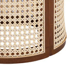 JVNOXK 15.70-inch round accent table, openwork weave Small rubberwood nightstand Rattan coffee table, wood tabletop Dark brown