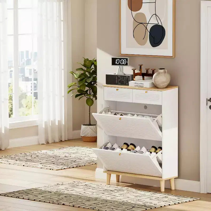 Meuble de rangement utilitaire autoportant FurnitureR avec portes battantes, meuble de rangement étroit et moderne pour chaussures, pour l'entrée, le salon, le couloir