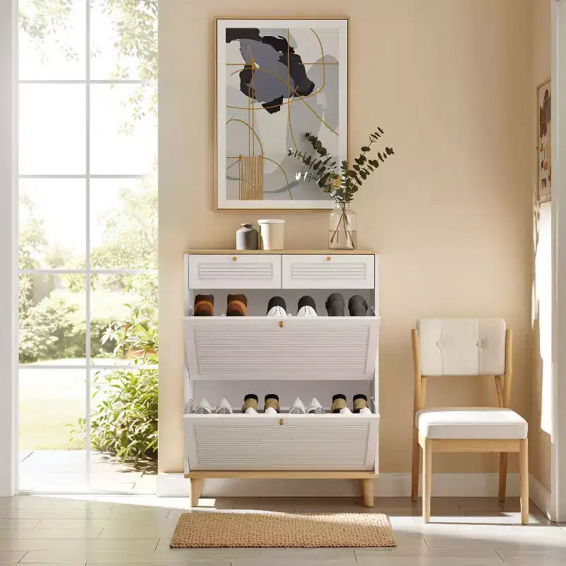 Meuble de rangement utilitaire autoportant FurnitureR avec portes battantes, meuble de rangement étroit et moderne pour chaussures, pour l'entrée, le salon, le couloir