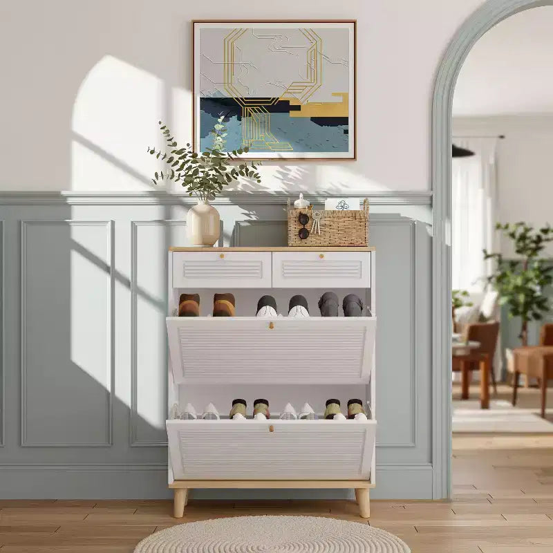 Meuble de rangement utilitaire autoportant FurnitureR avec portes battantes, meuble de rangement étroit et moderne pour chaussures, pour l'entrée, le salon, le couloir