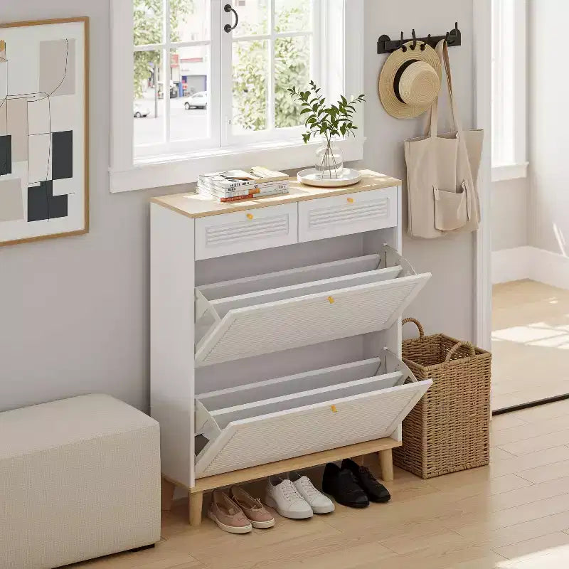 Meuble de rangement utilitaire autoportant FurnitureR avec portes battantes, meuble de rangement étroit et moderne pour chaussures, pour l'entrée, le salon, le couloir