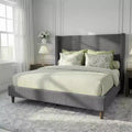 Dyonery Queen Bed Frame, Upholstered Platform Bed, Adjustable Vertical Channel Tufted Headboard, Corduroy Fabric