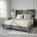 Dyonery Queen Bed Frame, Upholstered Platform Bed, Adjustable Vertical Channel Tufted Headboard, Corduroy Fabric