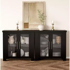 Buffet Cabinet with Storage, 59 Sideboard Credenza with Tempered Glass Doors, Wood Buffet Table for Living Room, Dining Room, Kitchen