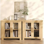 Buffet Cabinet with Storage, 59 Sideboard Credenza with Tempered Glass Doors, Wood Buffet Table for Living Room, Dining Room, Kitchen