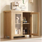 Buffet Cabinet with Storage, 59 Sideboard Credenza with Tempered Glass Doors, Wood Buffet Table for Living Room, Dining Room, Kitchen