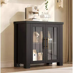 Buffet Cabinet with Storage, 59 Sideboard Credenza with Tempered Glass Doors, Wood Buffet Table for Living Room, Dining Room, Kitchen