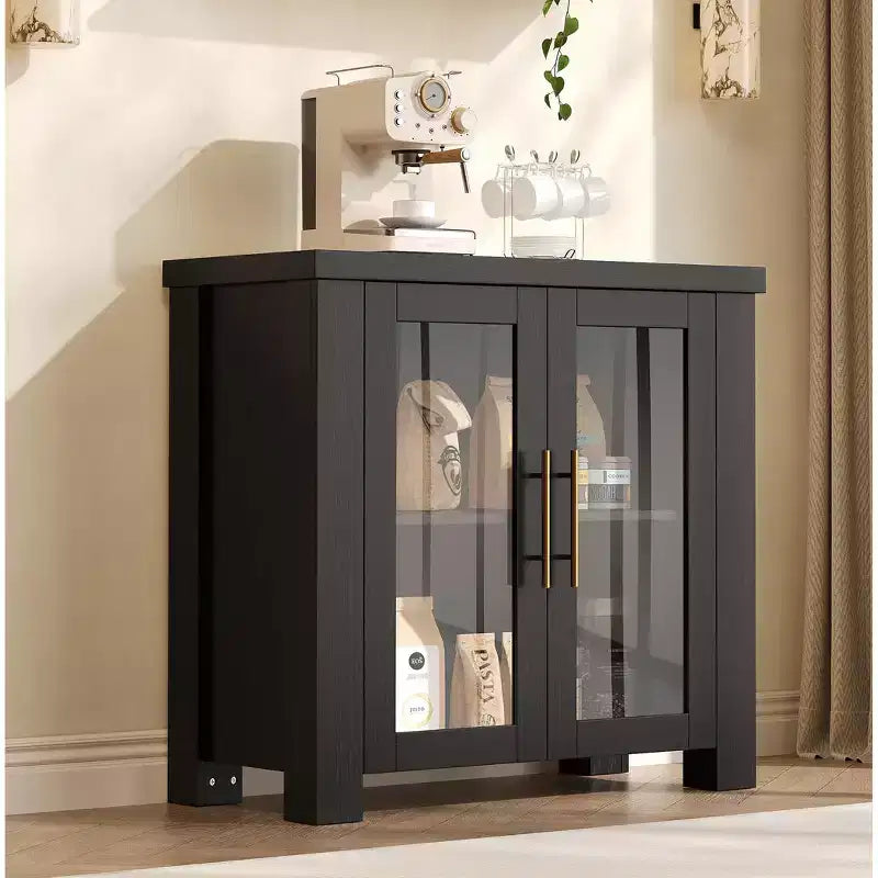 Buffet Cabinet with Storage, 59 Sideboard Credenza with Tempered Glass Doors, Wood Buffet Table for Living Room, Dining Room, Kitchen