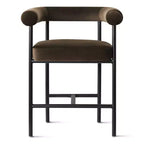 Lot de 2 tabourets de bar en velours hauteur comptoir, chaises de cuisine avec accoudoirs et dossier baquet rembourré de 24 pouces - Panipeachy