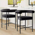 Set of 2 Velvet Counter Height Bar Stools, 24 Upholstered Barrel Back Kitchen Island Chairs with Arms - Panipeachy