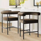 Lot de 2 tabourets de bar en velours hauteur comptoir, chaises de cuisine avec accoudoirs et dossier baquet rembourré de 24 pouces - Panipeachy