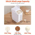 VIYET 4.5Gal/20L 1Pack Airtight Food Storage Container, Wheels & Measuring Cup for Rice Pet Food Grain Flour,white