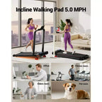 Tapis de course Walking Pad 4-en-1 avec inclinaison de 15 %, tapis de course pliable sous bureau pour la maison et le bureau, moteur silencieux de 2,5 CV