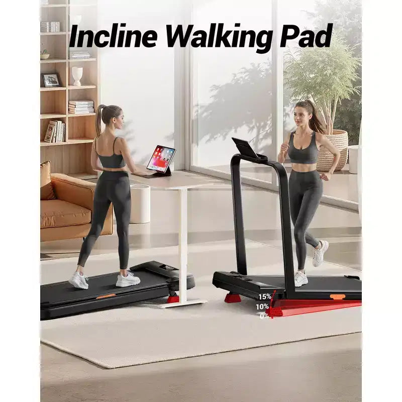 Tapis de course incliné à 15 % avec guidon – Tapis de marche pliable silencieux de 2,5 CV pour bureau à domicile sous le bureau, tapis de marche portable avec capacité de 150 kg