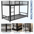 GDFStudio Ayaan Modern Metal Bunk Bed with Safety Guardrail and Ladder Design