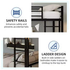 GDFStudio Ayaan Modern Metal Bunk Bed with Safety Guardrail and Ladder Design