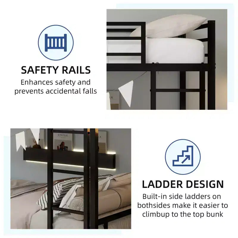 GDFStudio Ayaan Modern Metal Bunk Bed with Safety Guardrail and Ladder Design