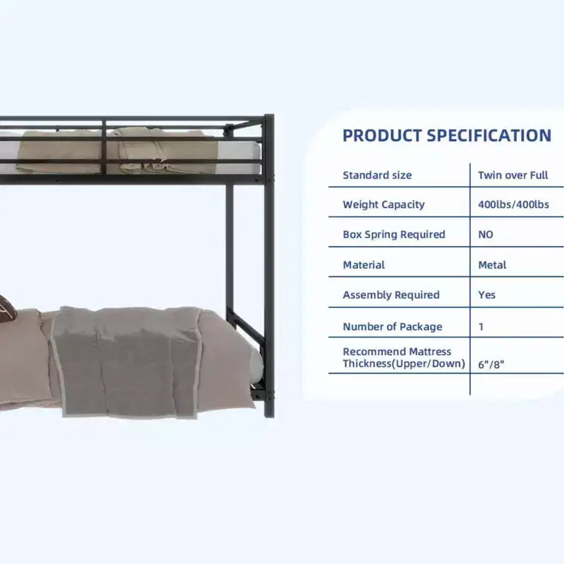 GDFStudio Ayaan Modern Metal Bunk Bed with Safety Guardrail and Ladder Design