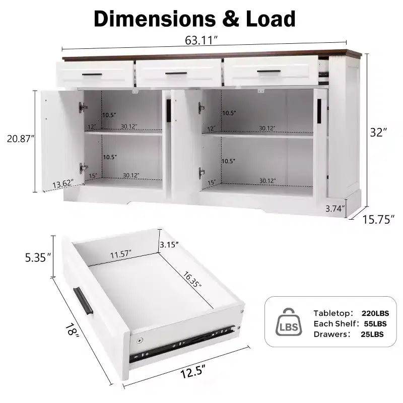 Buffet de rangement cannelé moderne Panipeachy de 160 cm, avec 4 portes et 3 tiroirs, pour salon, salle à manger ou entrée