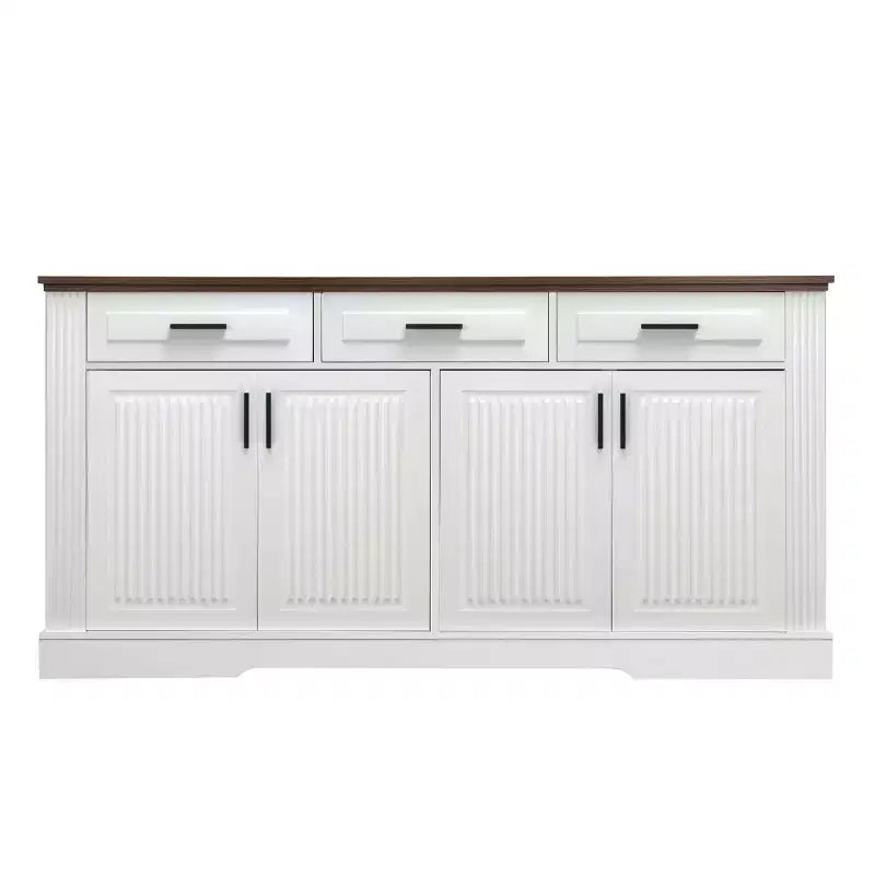 Buffet de rangement cannelé moderne Panipeachy de 160 cm, avec 4 portes et 3 tiroirs, pour salon, salle à manger ou entrée