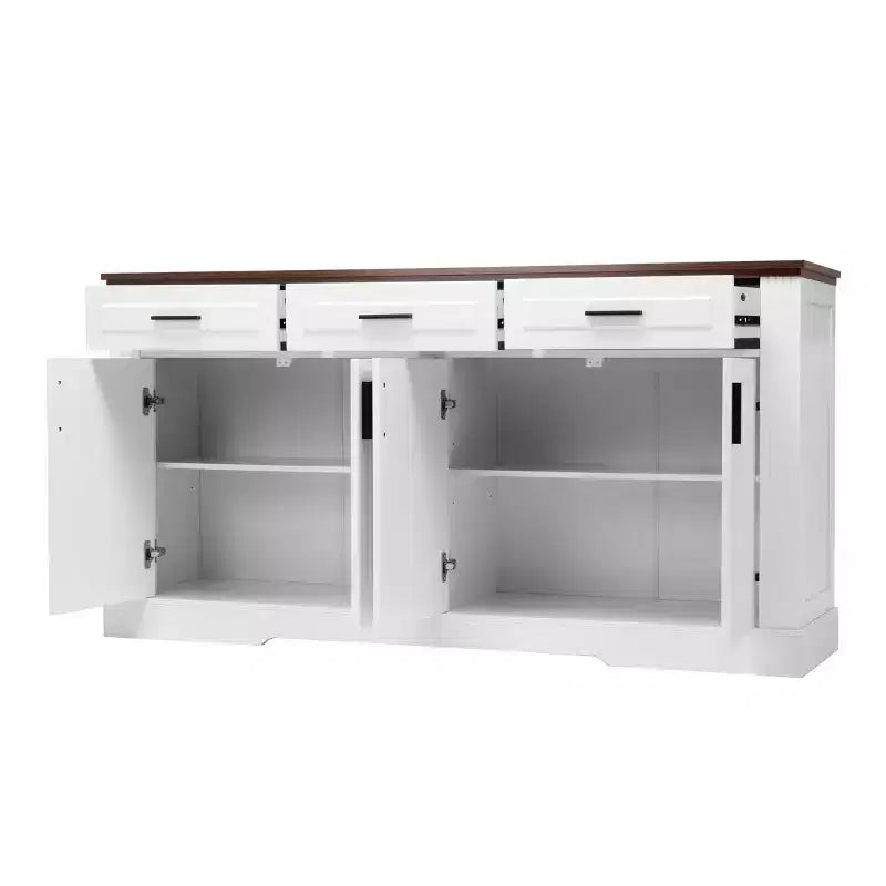 Buffet de rangement cannelé moderne Panipeachy de 160 cm, avec 4 portes et 3 tiroirs, pour salon, salle à manger ou entrée