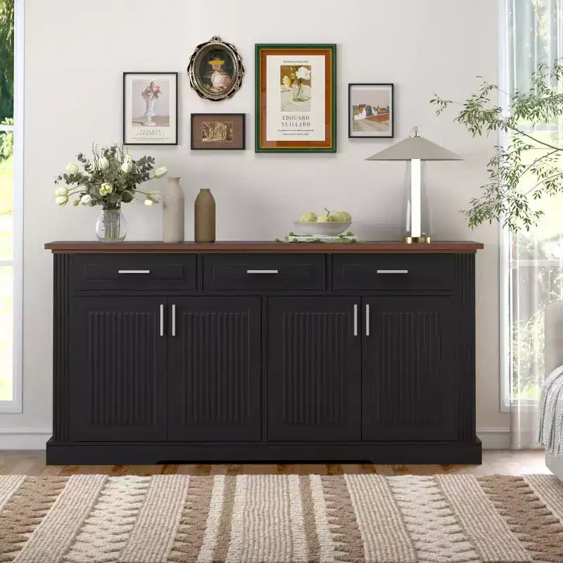Buffet de rangement cannelé moderne Panipeachy de 160 cm, avec 4 portes et 3 tiroirs, pour salon, salle à manger ou entrée