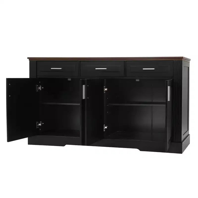 Buffet de rangement cannelé moderne Panipeachy de 160 cm, avec 4 portes et 3 tiroirs, pour salon, salle à manger ou entrée