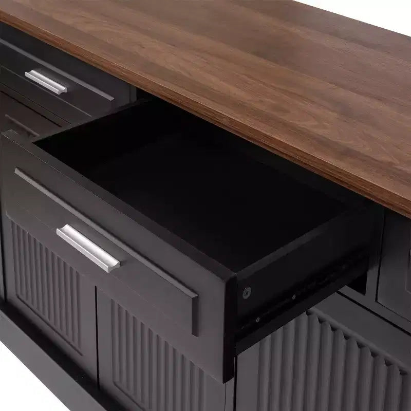 Buffet de rangement cannelé moderne Panipeachy de 160 cm, avec 4 portes et 3 tiroirs, pour salon, salle à manger ou entrée